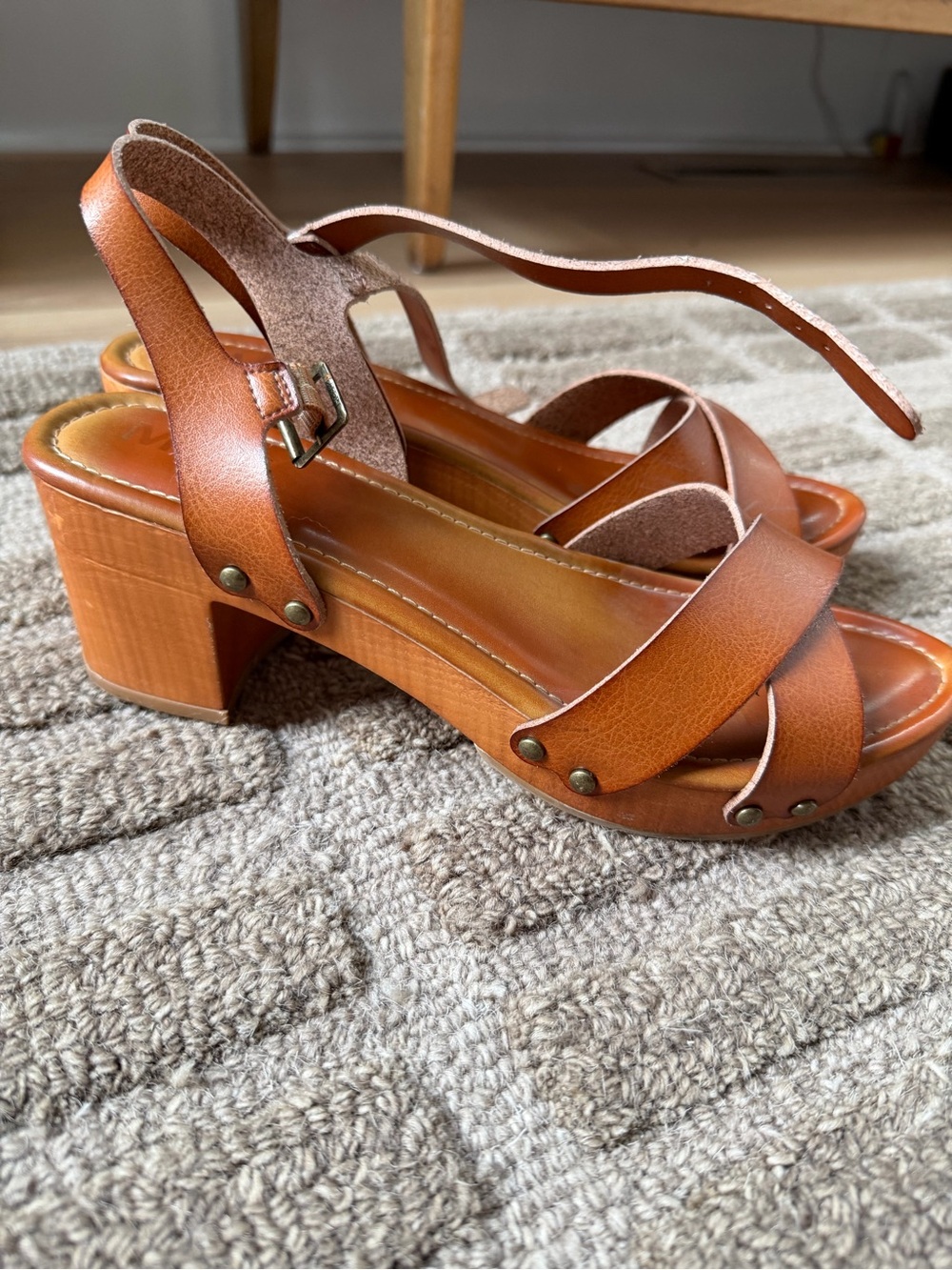 MIA Cognac Leather Slingback Wedge Sandals